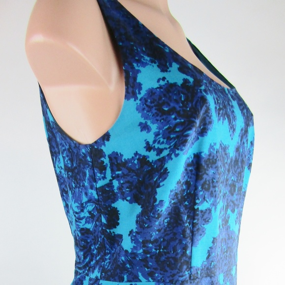 Ann Taylor Size 12 Teal Blue Black Floral Dress - Picture 3 of 7